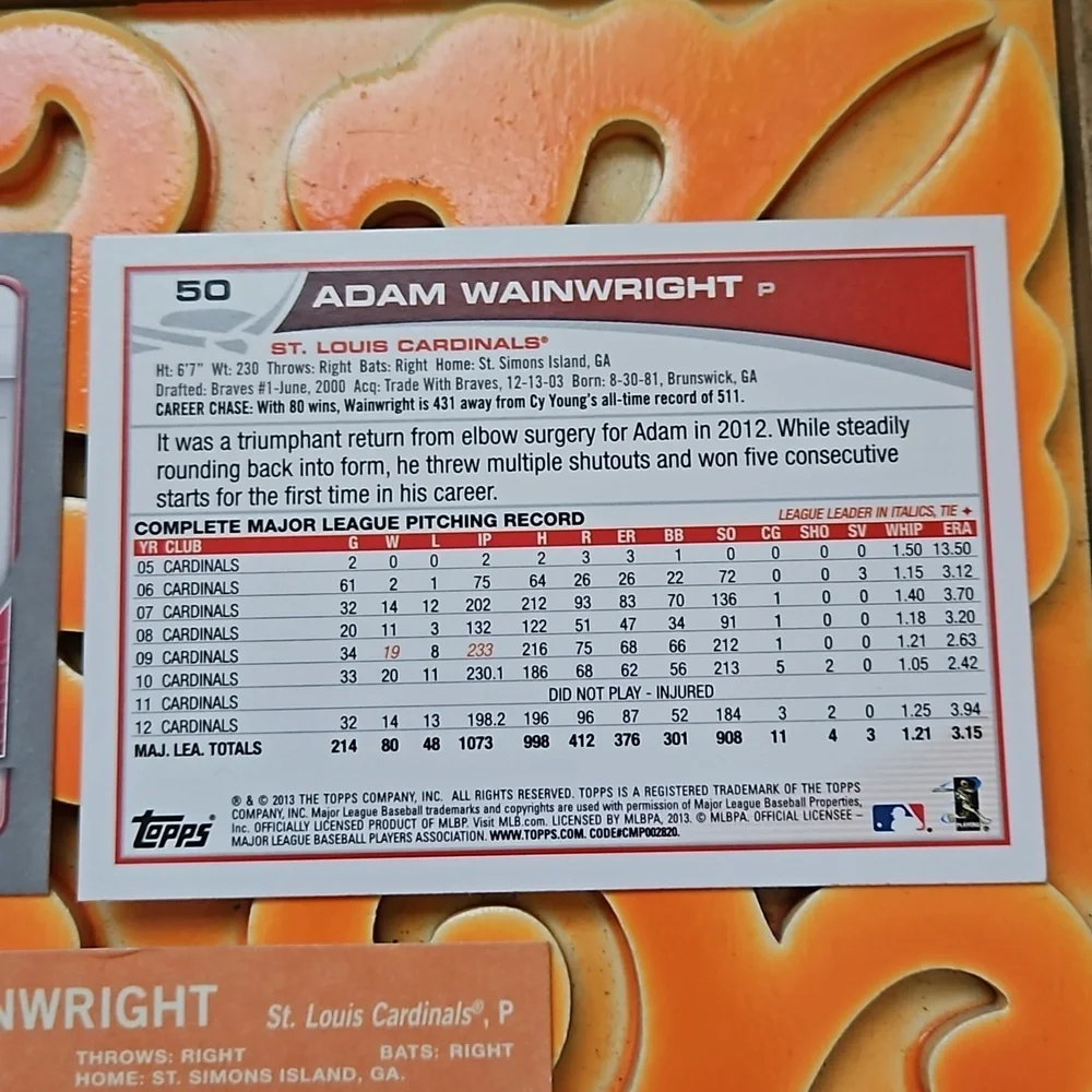 Topps Adam Wainwright Saint Louis Cardinals #125/50/59 3 Pack